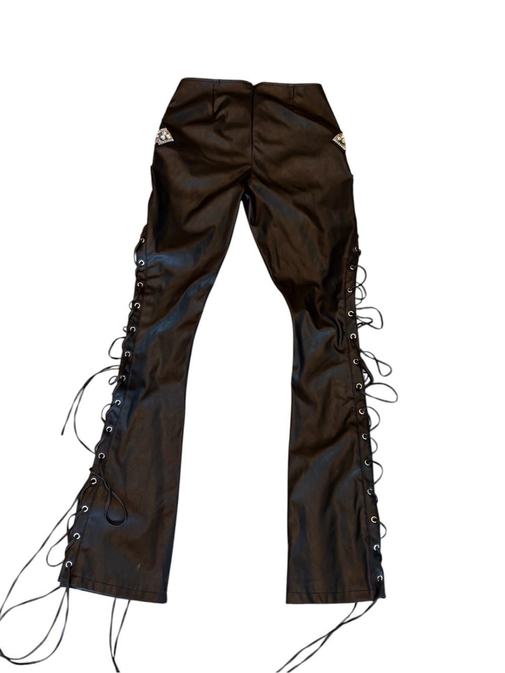 Current Mood Ring In The Bling Pants S NWT Black Faux Leather Lace Up  Goth - Picture 3 of 4